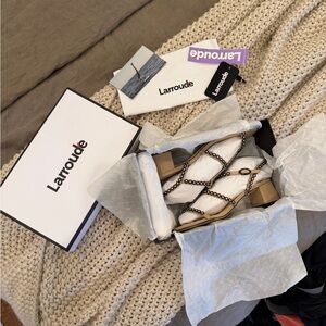 NWT Larroudé Milanina Block Sandal Neutral